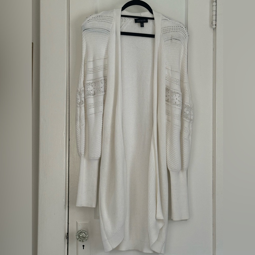 Express Balloon-Sleeve Cardigan with Crocheted Lace Detail | Size XL